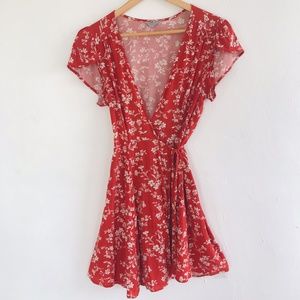 Rusty Red Ditsy Wrap Dress